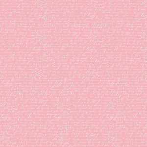 Seamless cursive handwriting pattern on a pink background