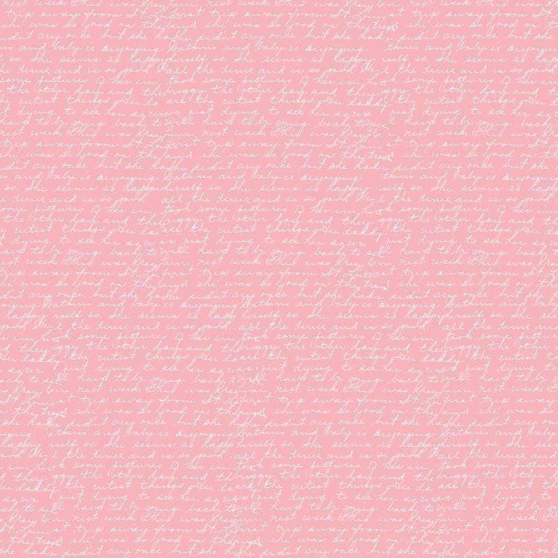 Seamless cursive handwriting pattern on a pink background