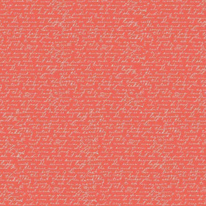 Seamless pattern with cursive script on a coral background