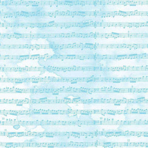 A square image of sheet music notes on a watercolor-like blue background