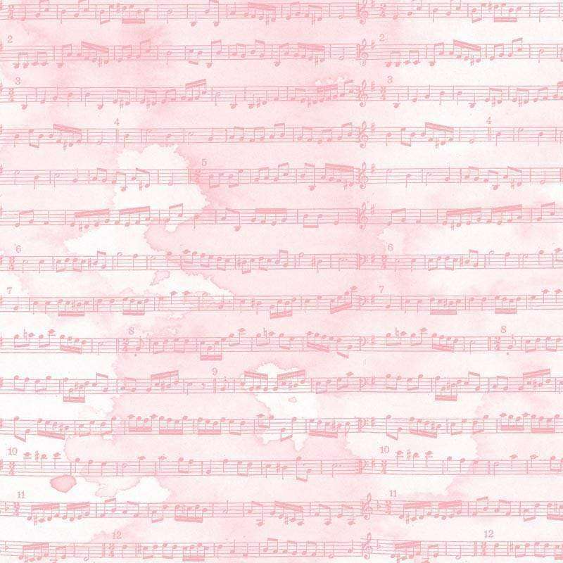 Pink watercolor background with faded musical notation