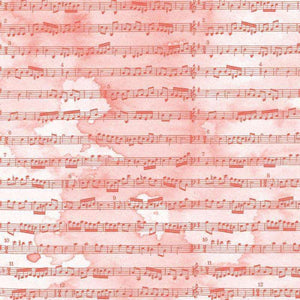 Watercolor musical score pattern on a pink background