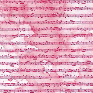 Sheet music pattern on a pink watercolor background