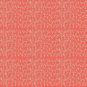 Seamless pattern with white alphabet letters on a coral background