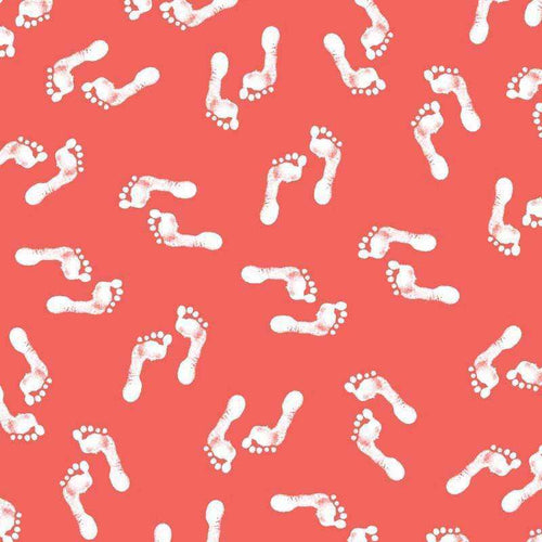 White footprint pattern on coral background