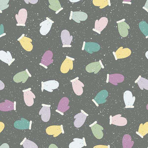 Colorful mittens on a speckled grey background