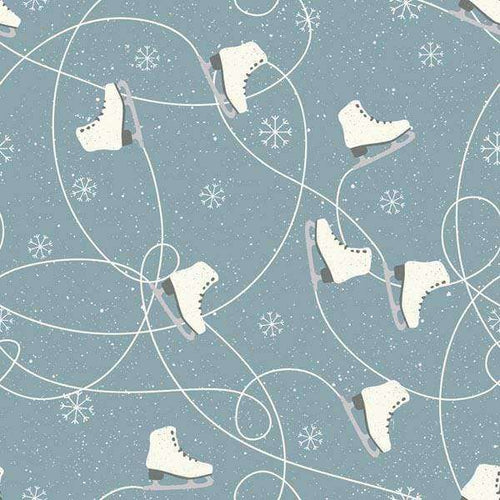 Ice skates and snowflakes on a gray background