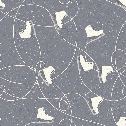 Ice skates pattern with swirling laces on a speckled grey background