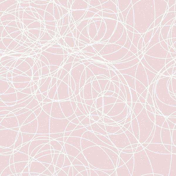 Abstract white line scribbles on a blush background with subtle speckles