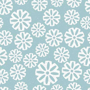White floral pattern on a teal background