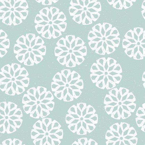 Repeated snowflake pattern on muted mint background