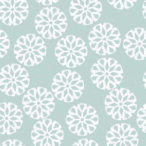 Repeated snowflake pattern on muted mint background