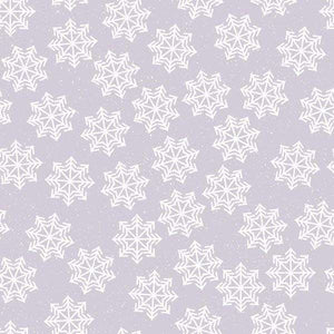 Seamless pattern of geometric snowflake designs on a lavender background