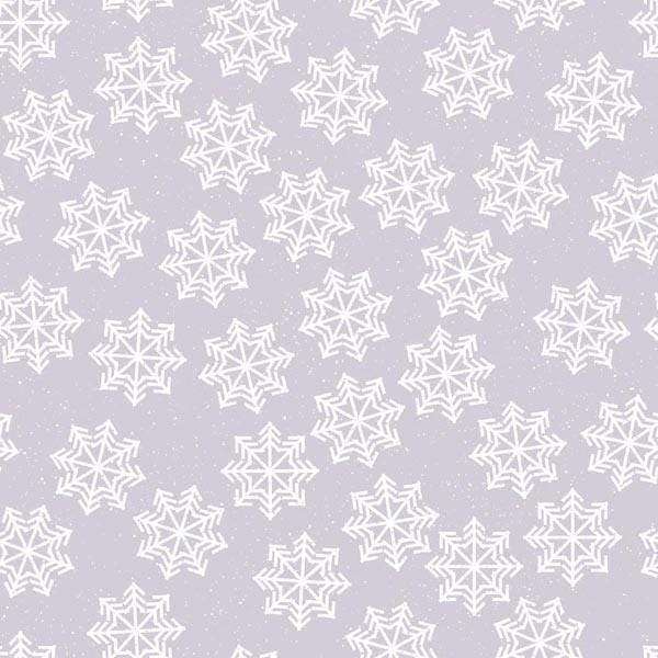 Seamless pattern of geometric snowflake designs on a lavender background