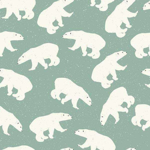 Illustrated polar bears on a speckled pale green background
