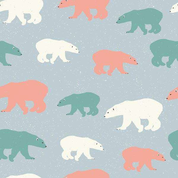 Stylized bears in muted colors on a speckled background