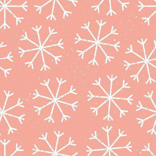 Soft coral background with white snowflake pattern