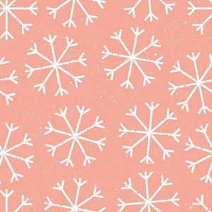 Soft coral background with white snowflake pattern