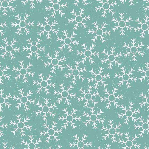 Repeated snowflake pattern on a teal background