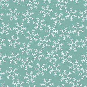 Repeated snowflake pattern on a teal background
