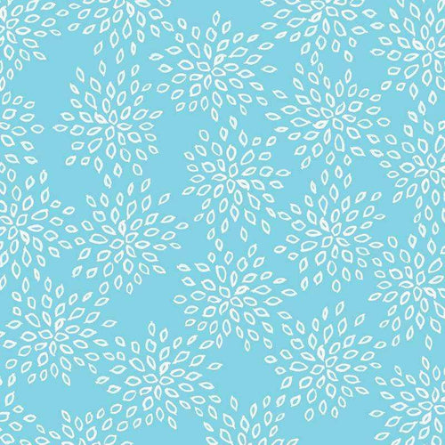 Blue background with white floral patterns