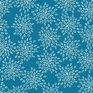 White leafy patterns on a serene blue background