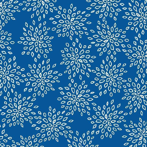 White leafy patterns on a deep blue background