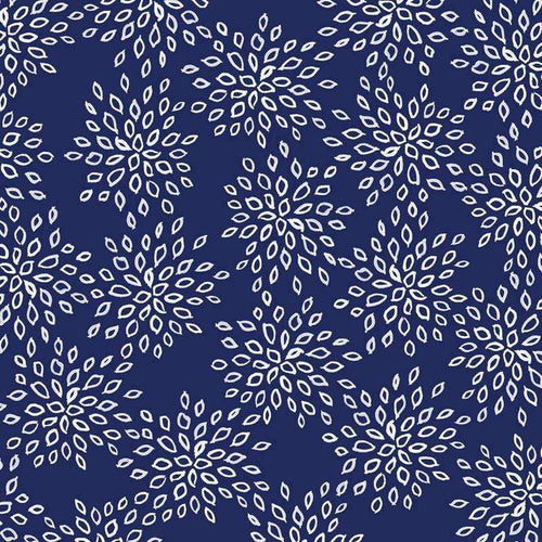 White leafy patterns on a navy blue background