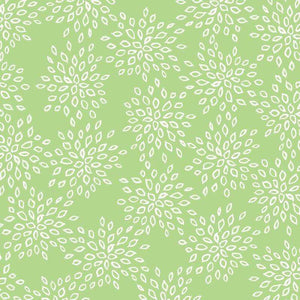 Soft green background with white leafy floral pattern