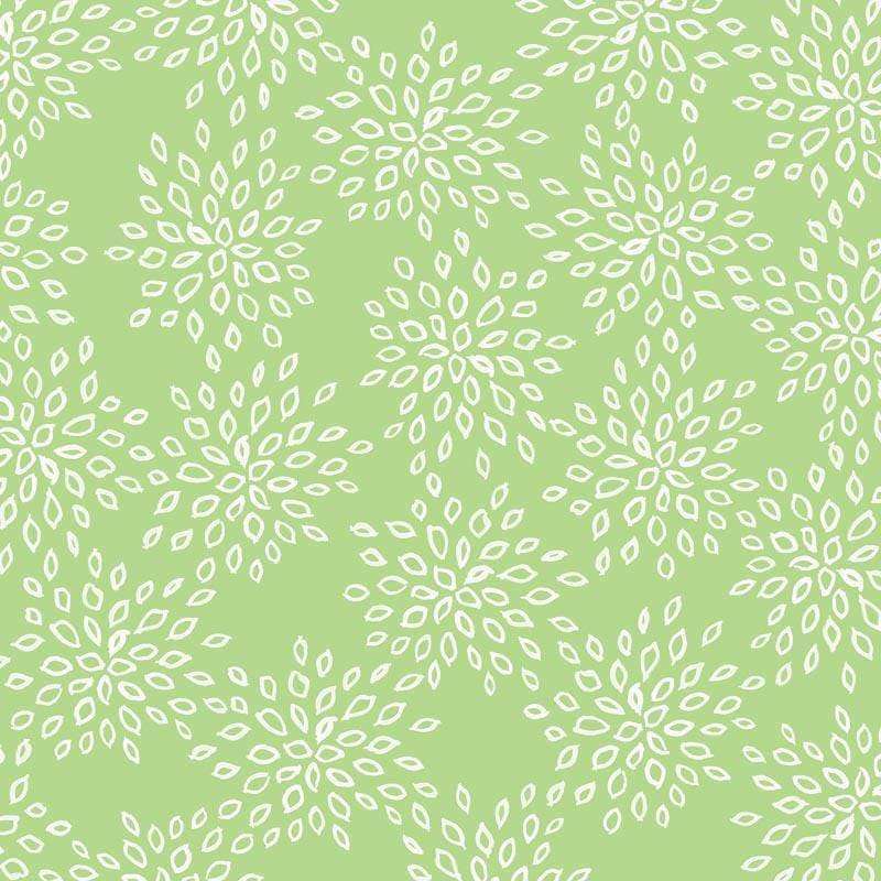Soft green background with white leafy floral pattern