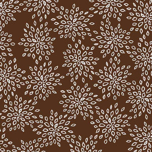 Abstract leafy floral pattern on a chocolate brown background