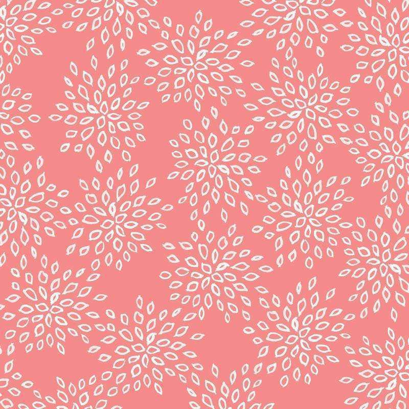 White floral patterns on a pink background