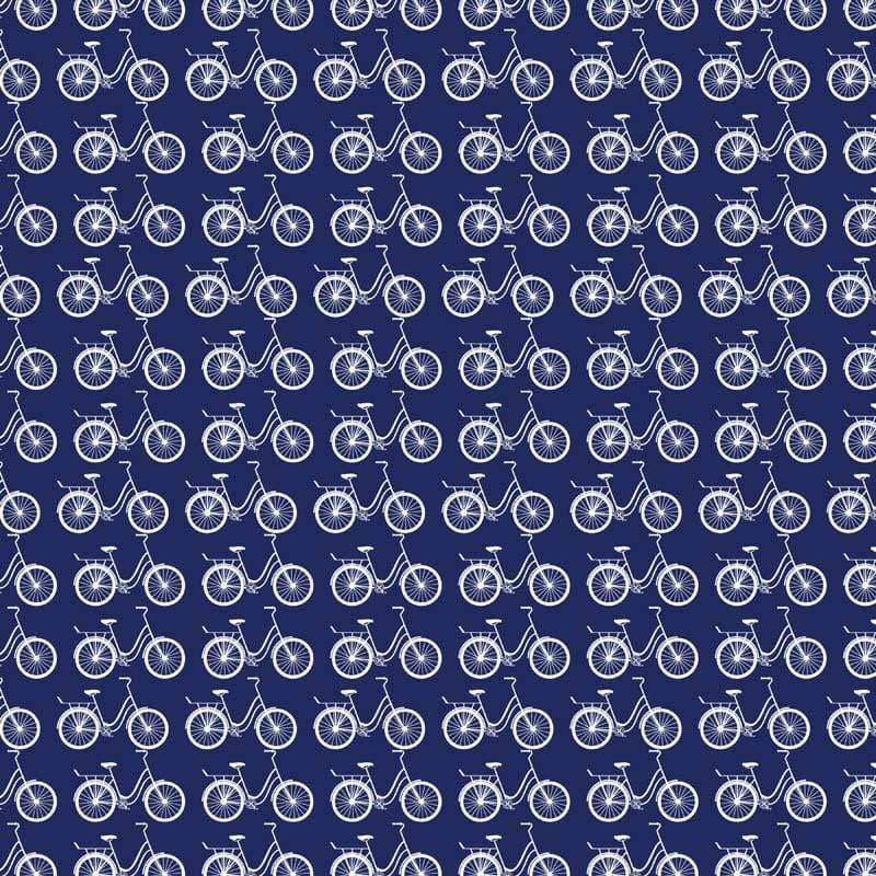 White bicycle pattern on navy blue background