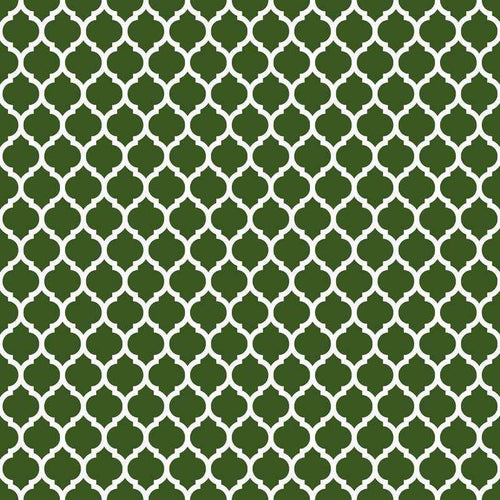 Green Moorish lattice pattern on a light background
