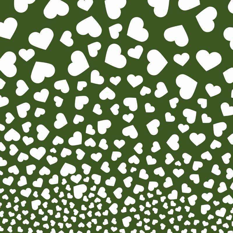 White heart patterns on a green background