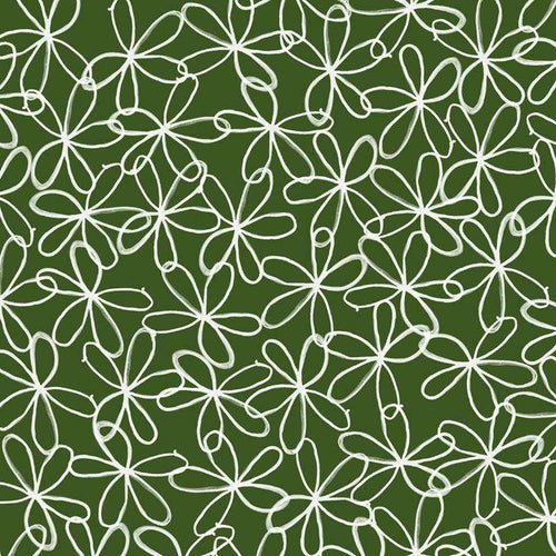 Green background with white floral line art pattern