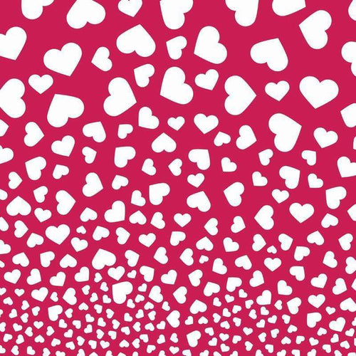 Scattered white hearts on a raspberry pink background