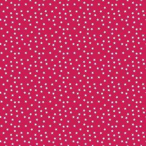 Small white stars scattered on a blush red background