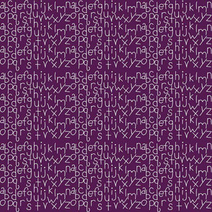 Abstract pattern with scattered white alphabetic characters on a purple background