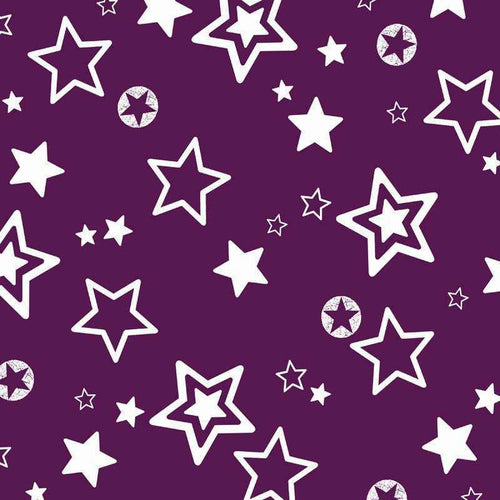 Whimsical star pattern on purple background
