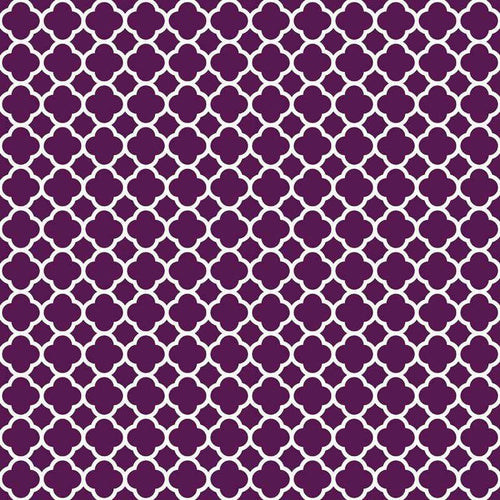 Repeating purple quatrefoil pattern on a light background
