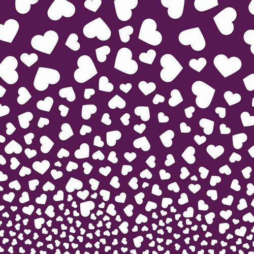 Purple background with cascading white hearts pattern