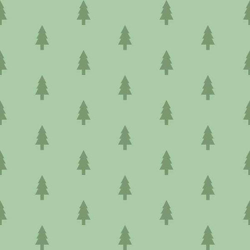 Seamless pattern with stylized green pine trees on a pastel green background