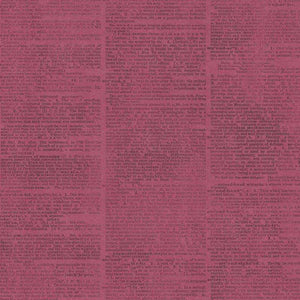 A square image of printed text pattern on a crimson background