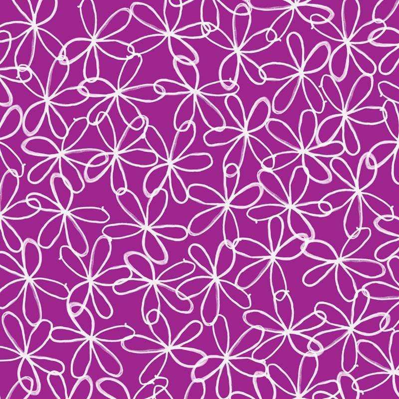 White looped flower pattern on a purple background