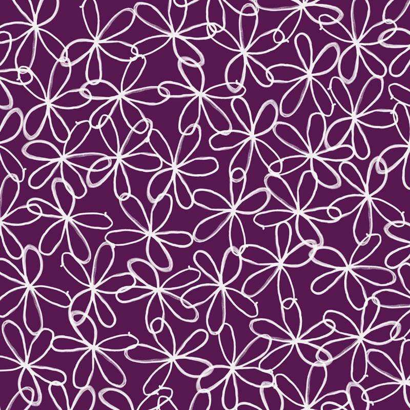 Interconnected white floral sketch pattern on a lavender background