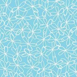 Hand-drawn white floral pattern on aqua background