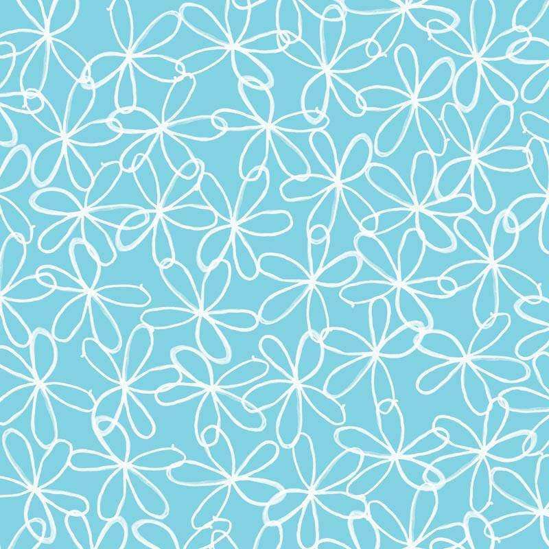 Hand-drawn white floral pattern on aqua background