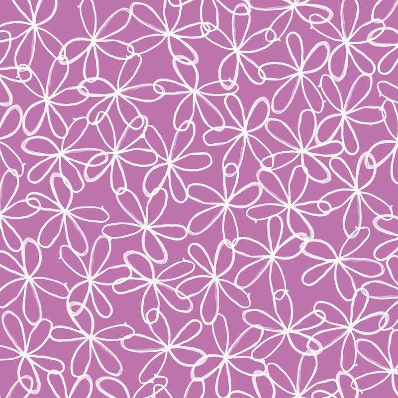 Hand-drawn style white floral pattern on lavender background