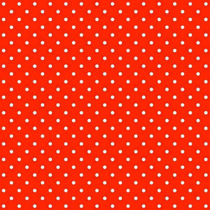 Red fabric with white polka dots